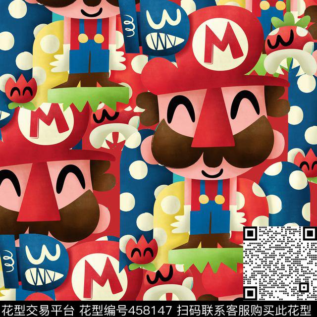 超级玛丽潮流卡通人物数码印花华亿平台下载（图片编号: 458147） - 瓦栏（Walan）