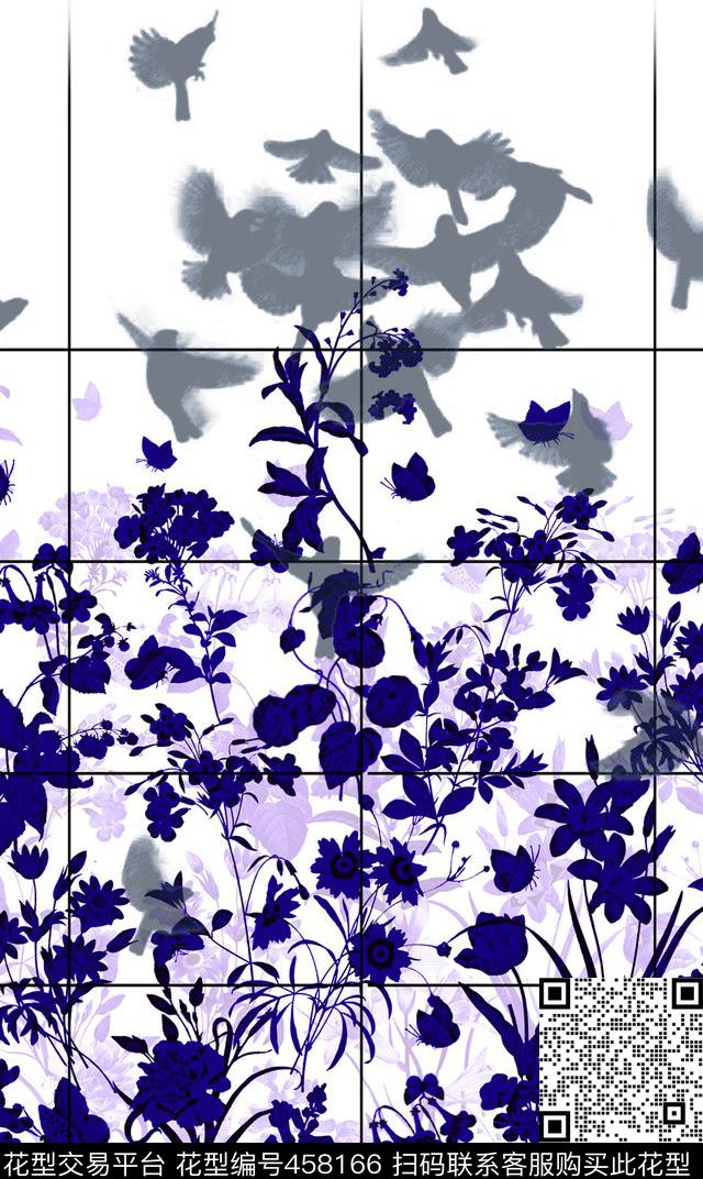 花卉面料鸟数码印花华亿平台下载（图片编号: 458166） - 瓦栏（Walan）