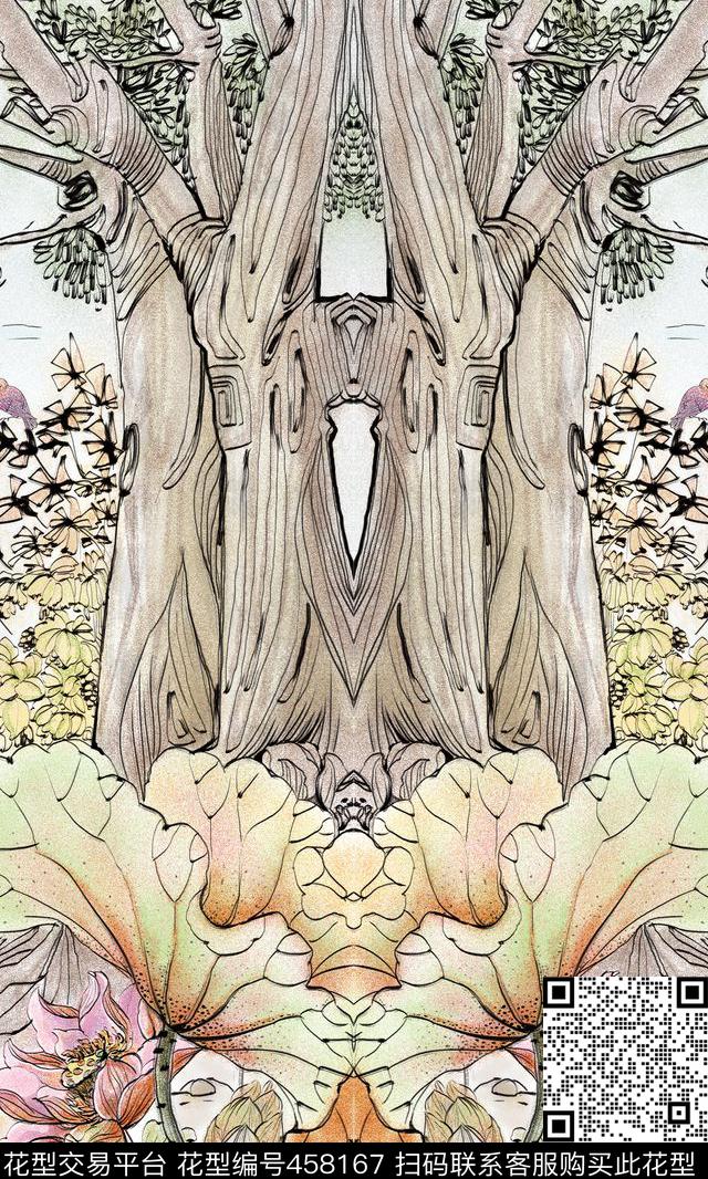 潮流时尚纯电脑手绘对称印花数码印花华亿平台下载（图片编号: 458167） - 瓦栏（Walan）