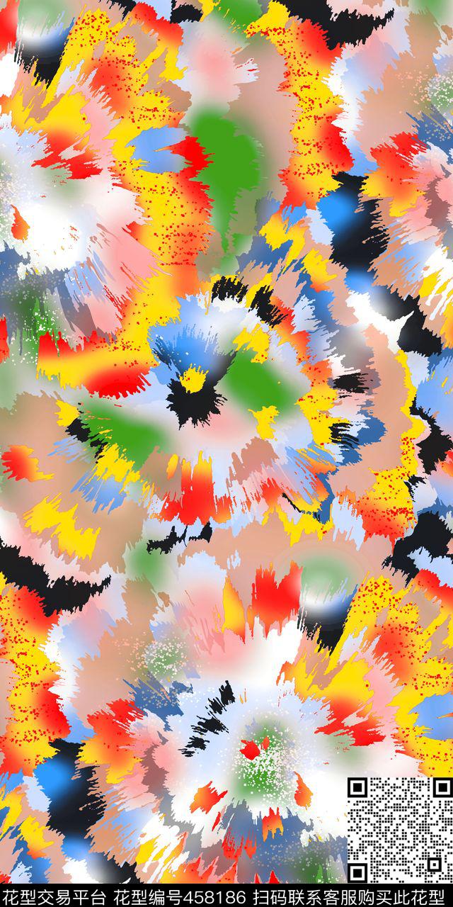 水彩写意涂鸦数码印花华亿平台下载（图片编号: 458186） - 瓦栏（Walan）