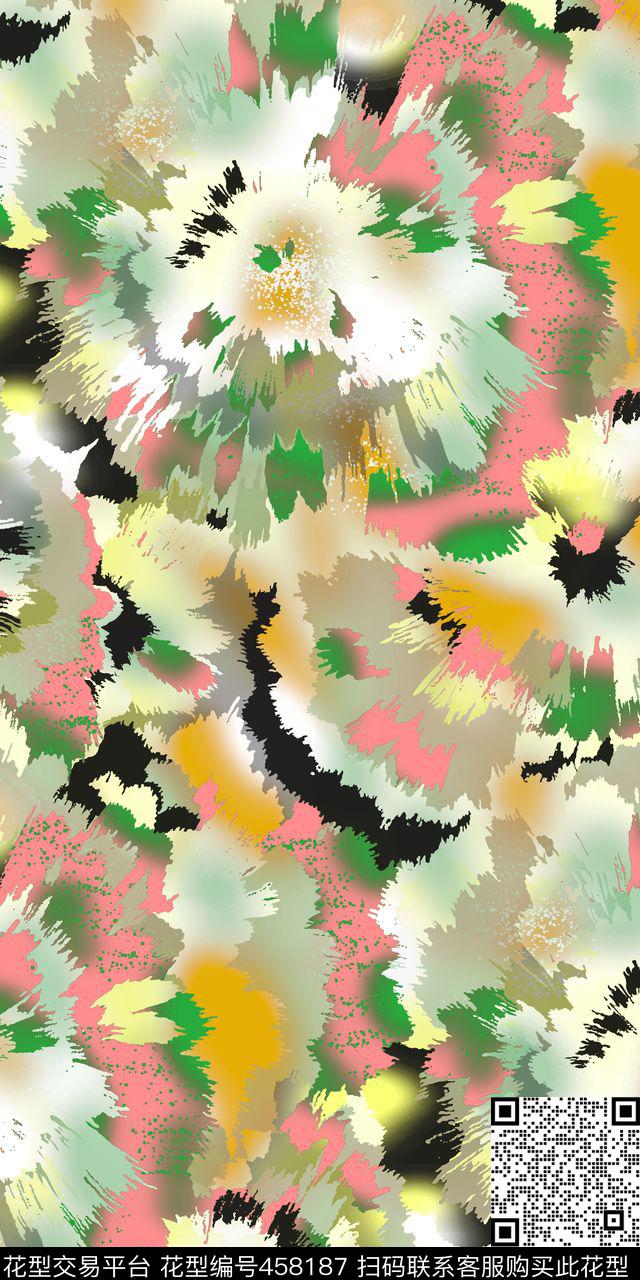 水彩写意涂鸦数码印花华亿平台下载（图片编号: 458187） - 瓦栏（Walan）