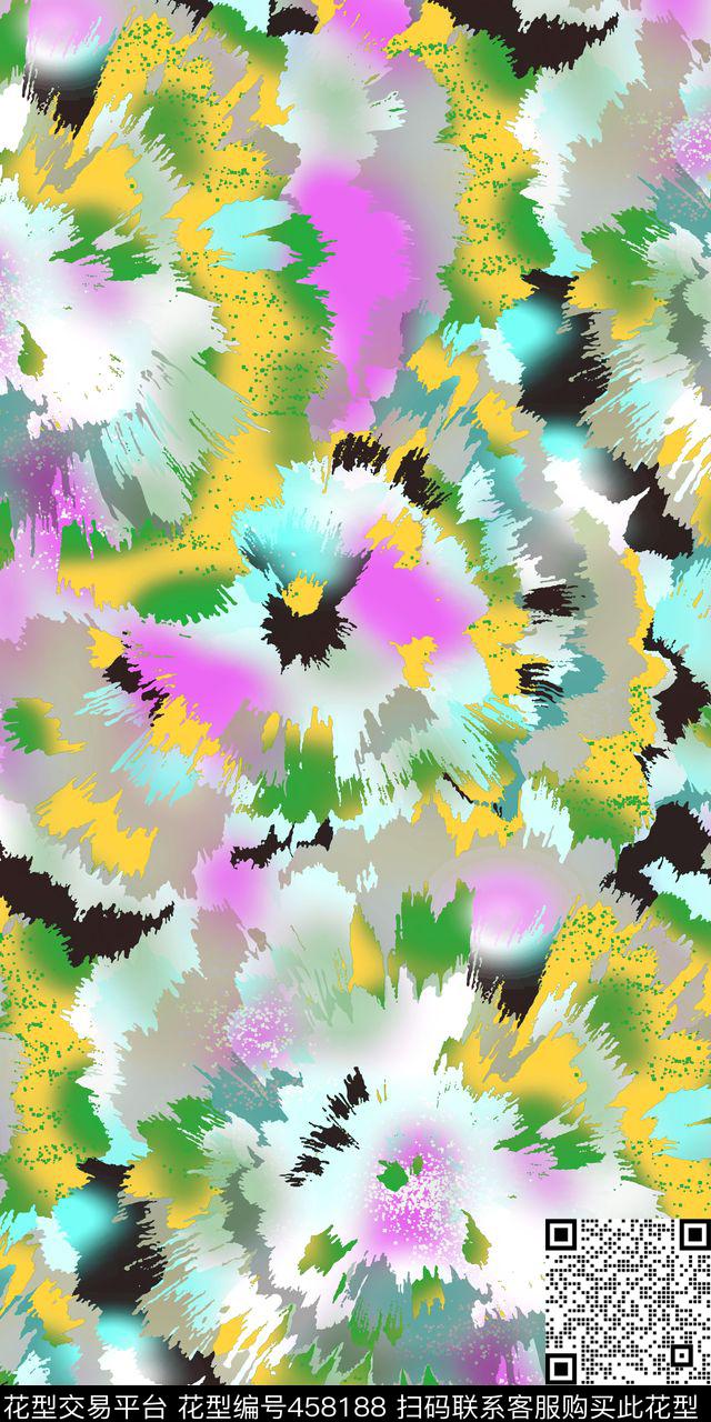 水彩写意涂鸦数码印花华亿平台下载（图片编号: 458188） - 瓦栏（Walan）