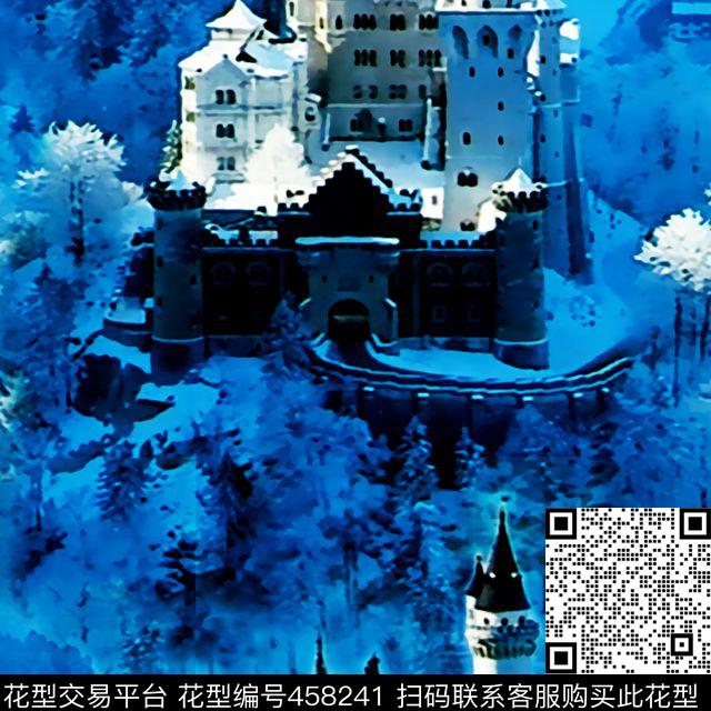 男女装外套华亿平台水彩古堡风光时尚流行新潮数码印花华亿平台下载（图片编号: 458241） - 瓦栏（Walan）