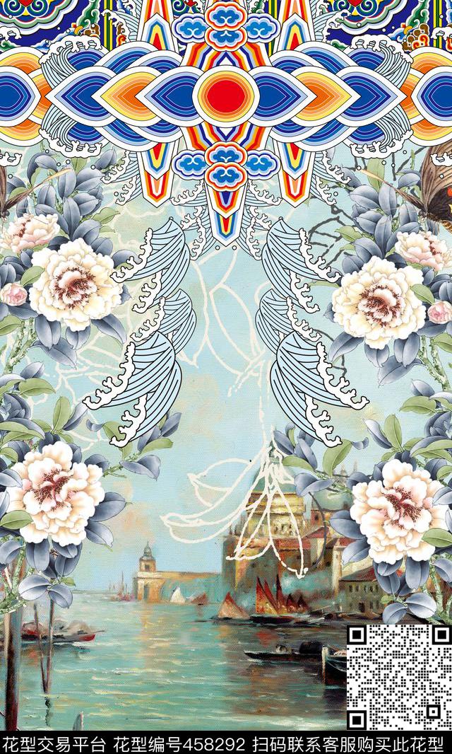 时尚大牌中国风欧美插画数码印花华亿平台下载（图片编号: 458292） - 瓦栏（Walan）