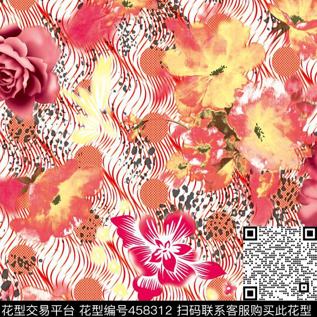斑纹豹纹花卉传统印花华亿平台下载（图片编号: 458312） - 瓦栏（Walan）