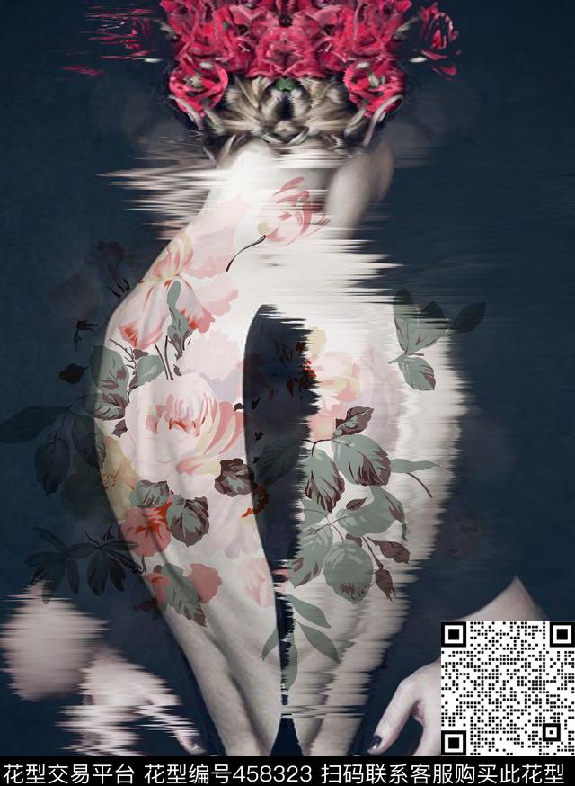 花卉玫瑰花女装抽象数码印花华亿平台下载（图片编号: 458323） - 瓦栏（Walan）