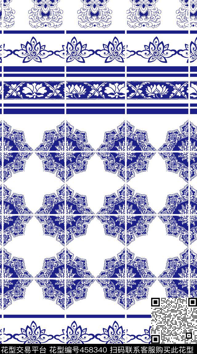 花纹青花瓷中国风传统印花华亿平台下载（图片编号: 458340） - 瓦栏（Walan）