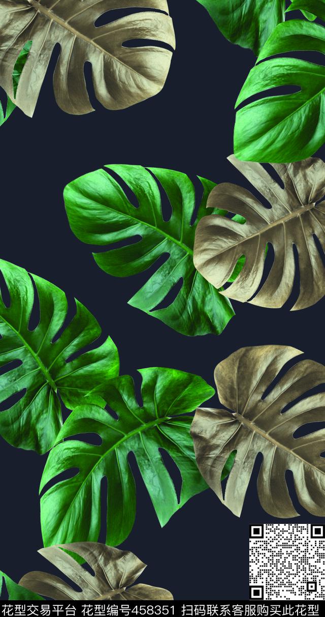 树叶植物热带雨林数码印花华亿平台下载（图片编号: 458351） - 瓦栏（Walan）