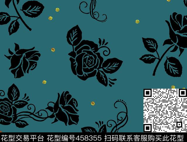 蓝底钻黑花传统印花华亿平台下载（图片编号: 458355） - 瓦栏（Walan）