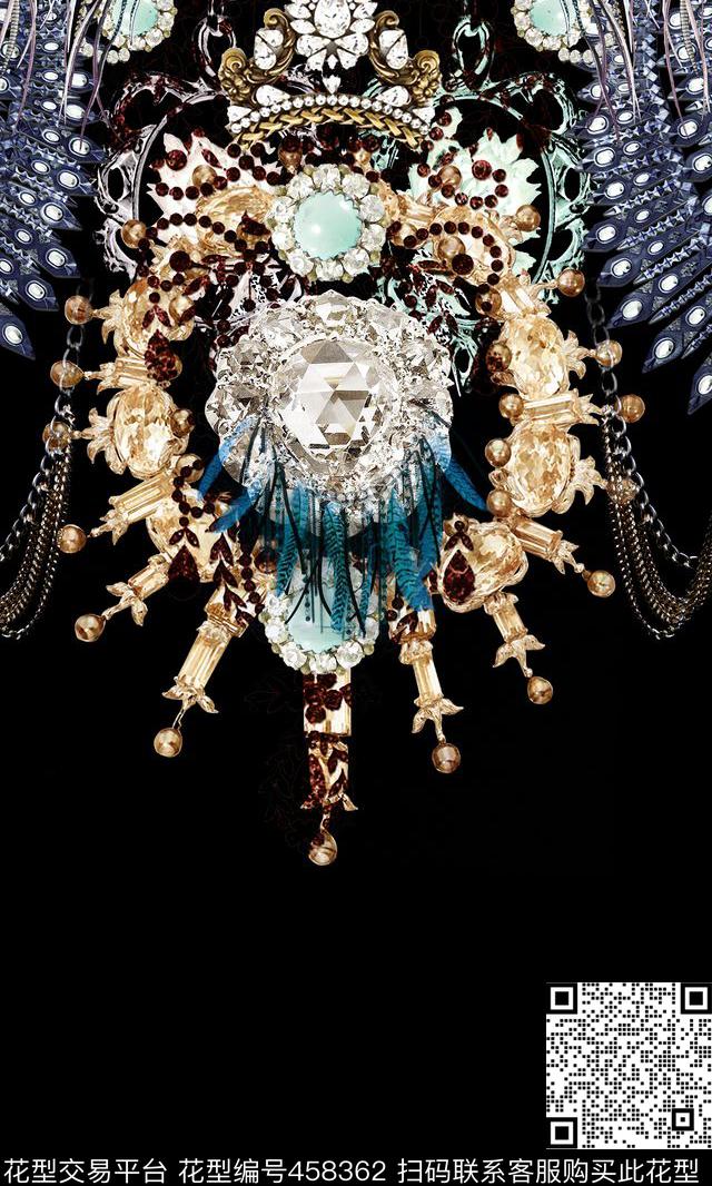 潮流时尚大牌对称印花数码印花华亿平台下载（图片编号: 458362） - 瓦栏（Walan）