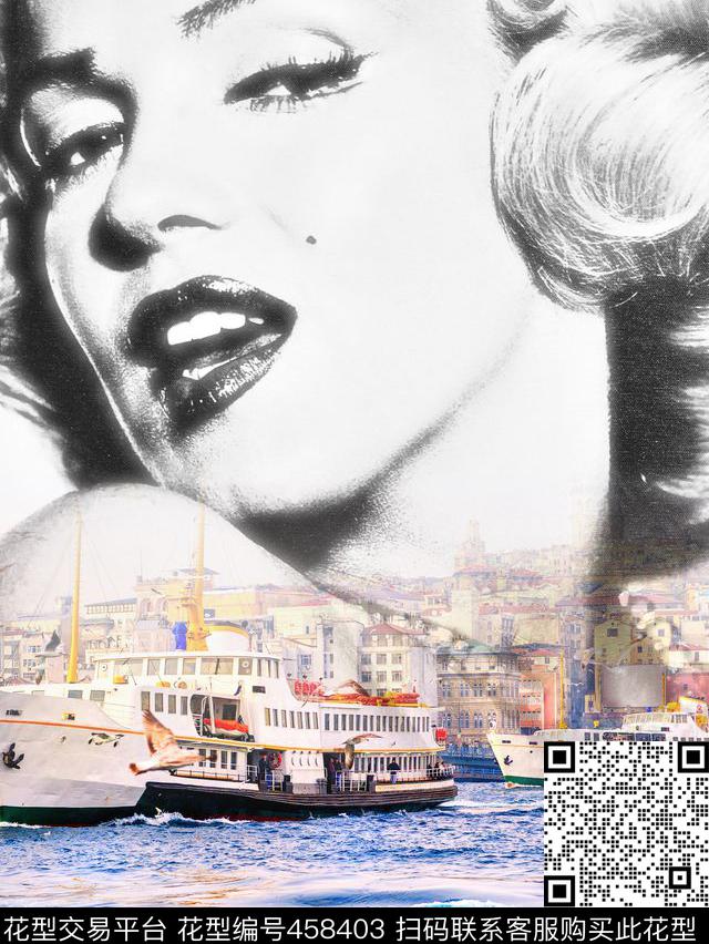 时尚裁片印花海边风景梦露数码印花华亿平台下载（图片编号: 458403） - 瓦栏（Walan）