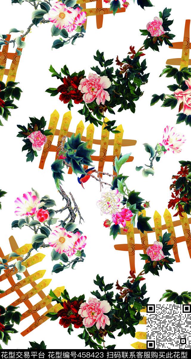 云纹和风宫廷风数码印花华亿平台下载（图片编号: 458423） - 瓦栏（Walan）