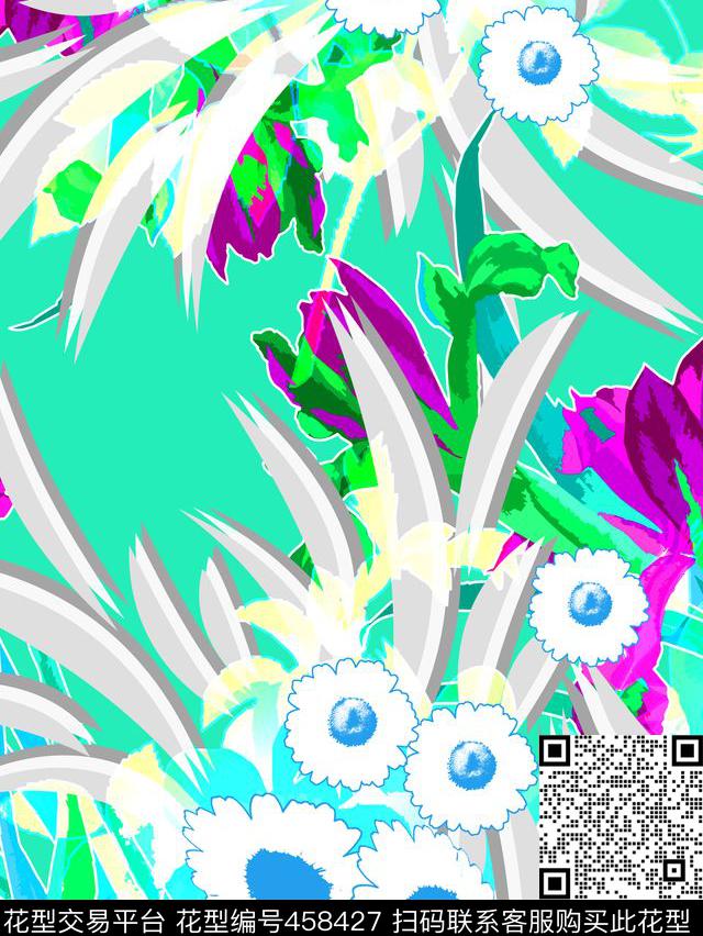 花卉写意叶子传统印花华亿平台下载（图片编号: 458427） - 瓦栏（Walan）