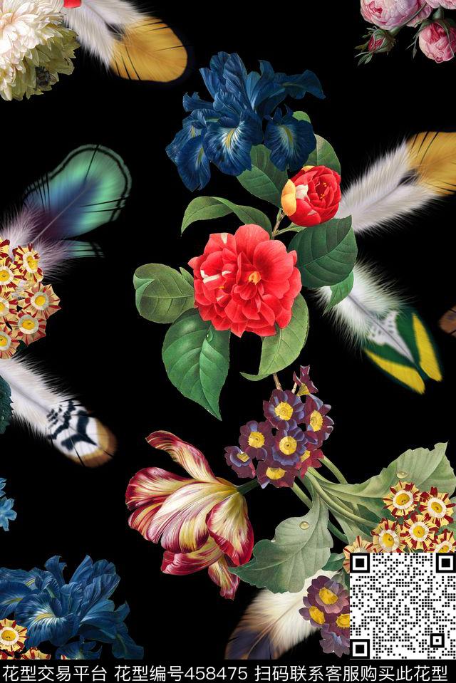 手绘油画羽毛数码印花华亿平台下载（图片编号: 458475） - 瓦栏（Walan）