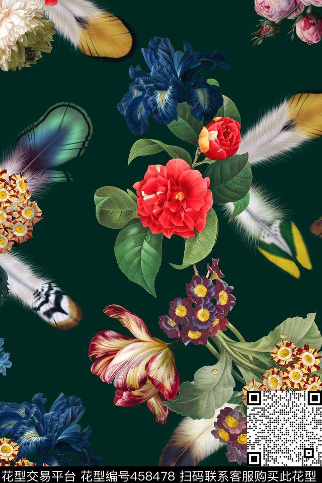 手绘油画羽毛数码印花华亿平台下载（图片编号: 458478） - 瓦栏（Walan）