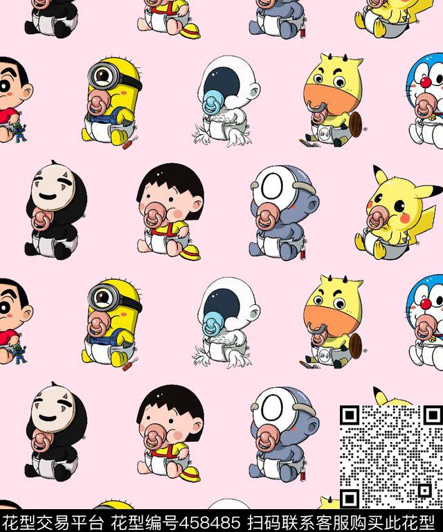 卡通动漫人物二方连续数码印花华亿平台下载（图片编号: 458485） - 瓦栏（Walan）