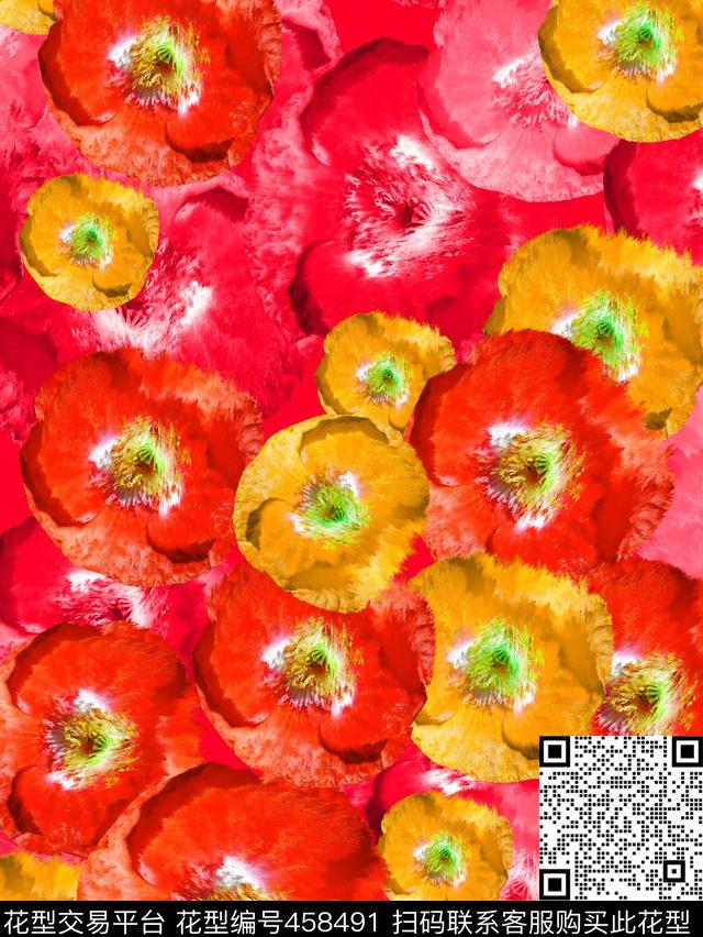 写意花卉色块数码印花华亿平台下载（图片编号: 458491） - 瓦栏（Walan）