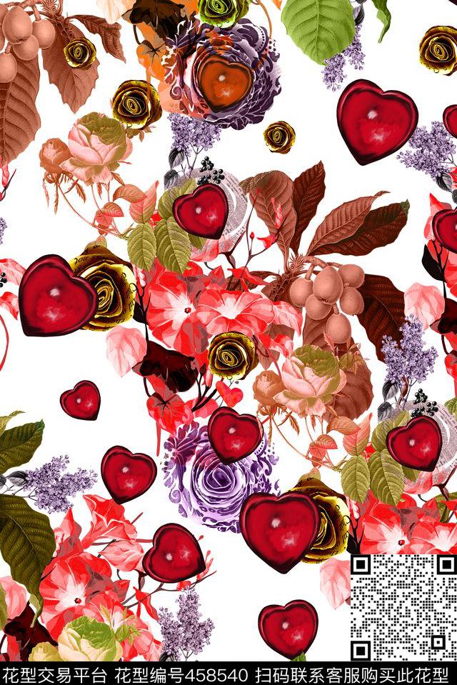 爱心水墨水果数码印花华亿平台下载（图片编号: 458540） - 瓦栏（Walan）