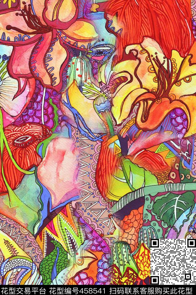 手绘水彩花卉数码印花华亿平台下载（图片编号: 458541） - 瓦栏（Walan）