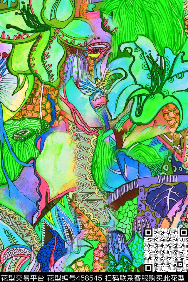 手绘水彩花卉数码印花华亿平台下载（图片编号: 458545） - 瓦栏（Walan）