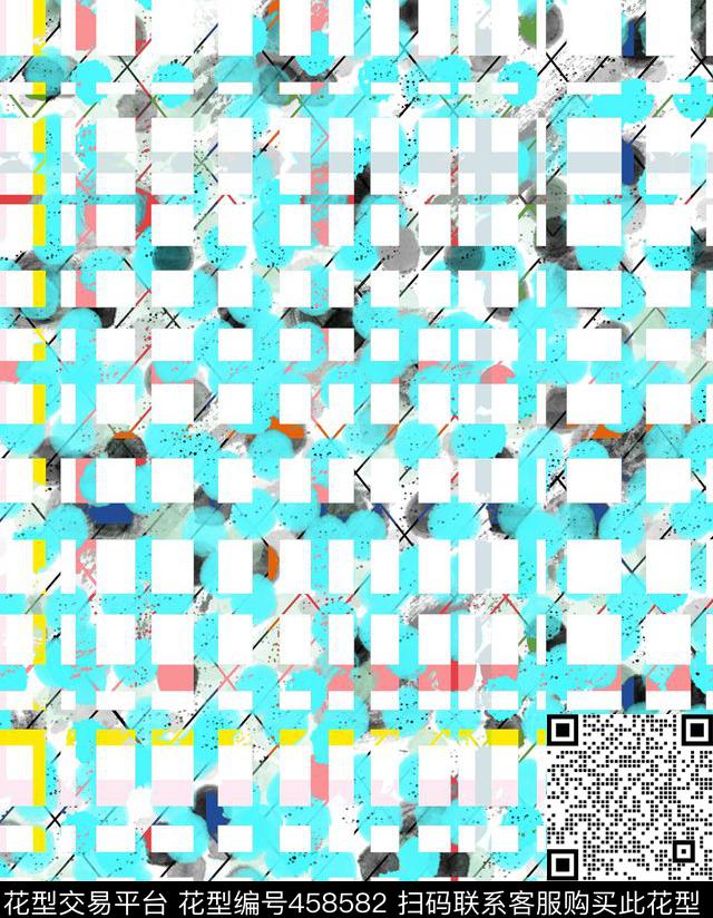 彩绘格条面料数码印花华亿平台下载（图片编号: 458582） - 瓦栏（Walan）