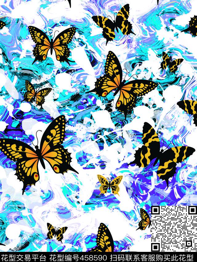 抽像蝴蝶面料数码印花华亿平台下载（图片编号: 458590） - 瓦栏（Walan）