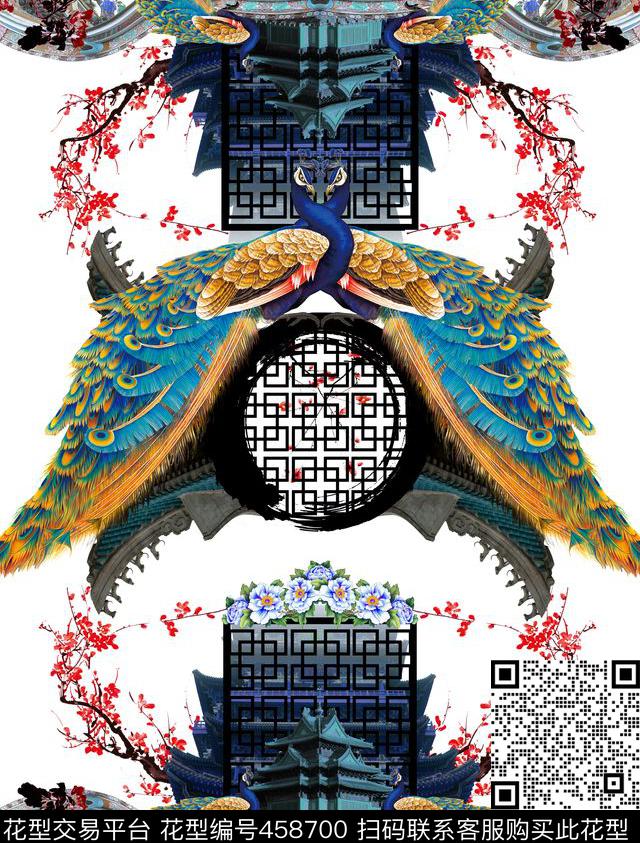 花枝时尚中国风孔雀走秀D&G数码印花华亿平台下载（图片编号: 458700） - 瓦栏（Walan）