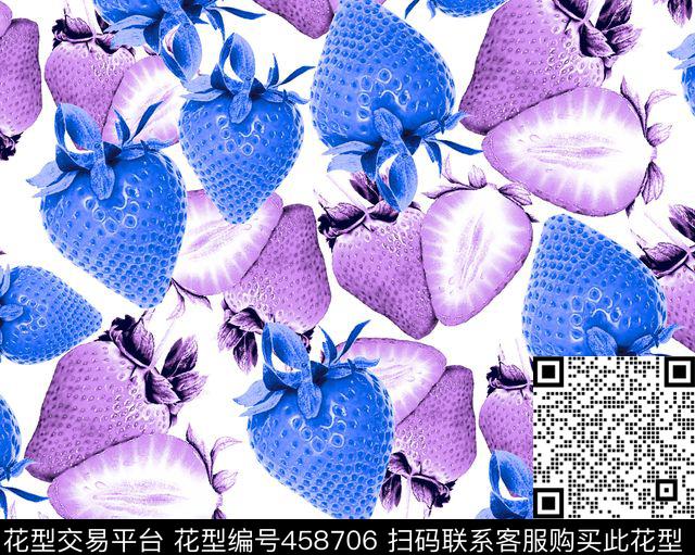 水果草莓满幅数码印花华亿平台下载（图片编号: 458706） - 瓦栏（Walan）