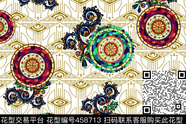 花纹民族风圆点数码印花华亿平台下载（图片编号: 458713） - 瓦栏（Walan）