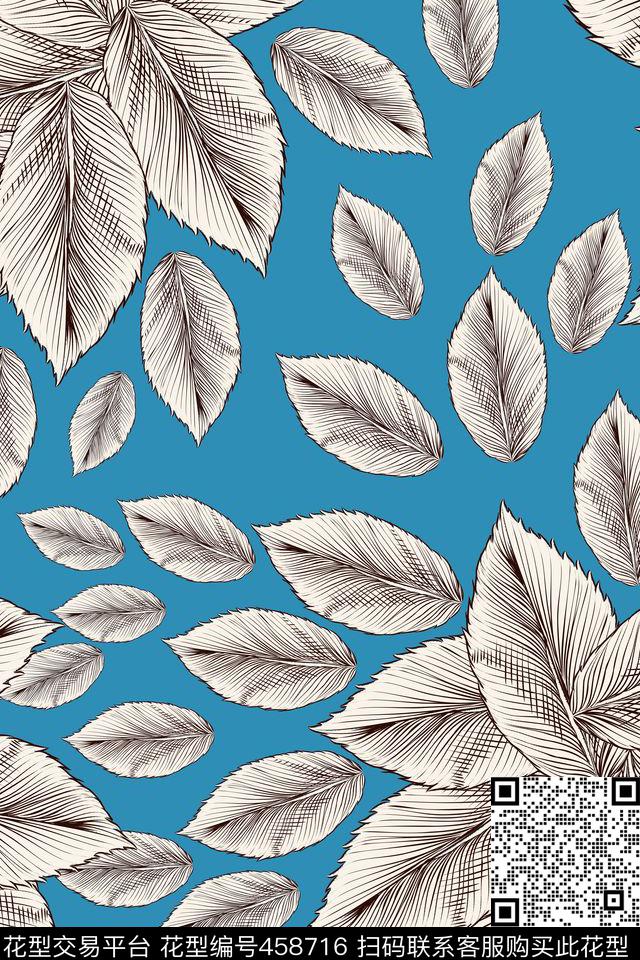 大牌叶子线描传统印花华亿平台下载（图片编号: 458716） - 瓦栏（Walan）