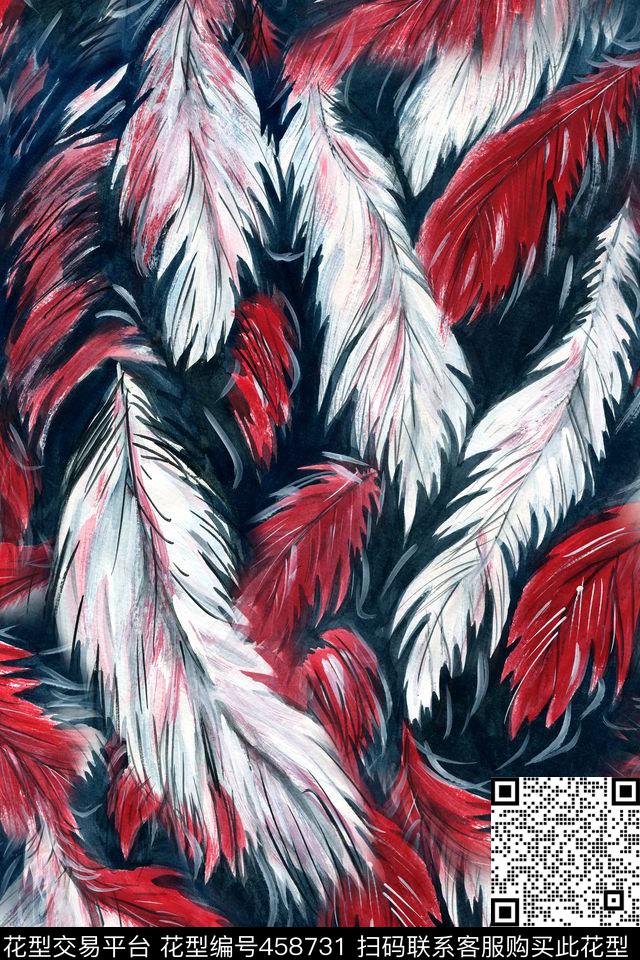 手绘羽毛水彩羽毛数码印花华亿平台下载（图片编号: 458731） - 瓦栏（Walan）