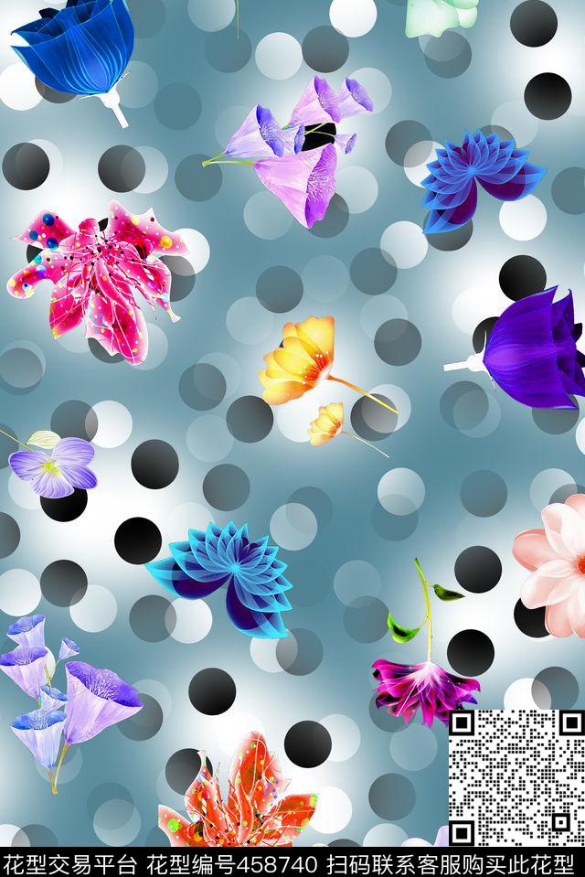 波点抽象炫彩数码印花华亿平台下载（图片编号: 458740） - 瓦栏（Walan）