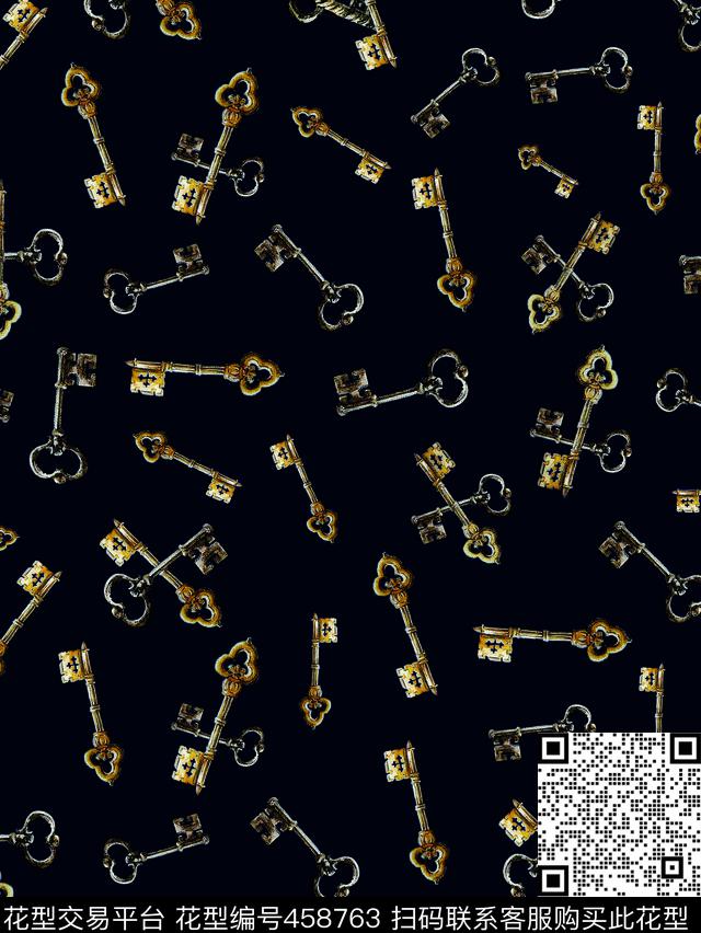 中世纪复古钥匙数码印花华亿平台下载（图片编号: 458763） - 瓦栏（Walan）