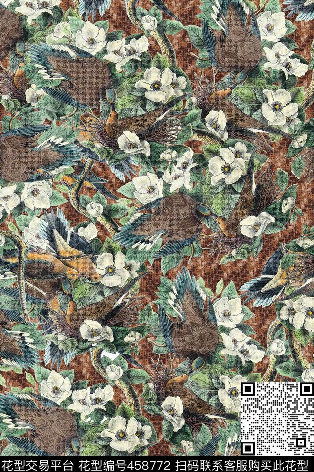 磨砂野鸟肌理数码印花华亿平台下载（图片编号: 458772） - 瓦栏（Walan）