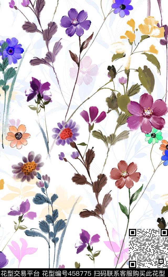 创意手绘小碎花太阳花数码印花华亿平台下载（图片编号: 458775） - 瓦栏（Walan）