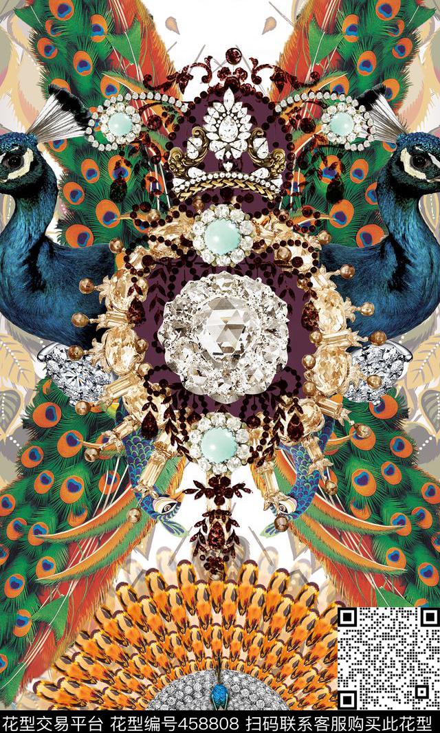 动物孔雀孔雀羽毛纹数码印花华亿平台下载（图片编号: 458808） - 瓦栏（Walan）