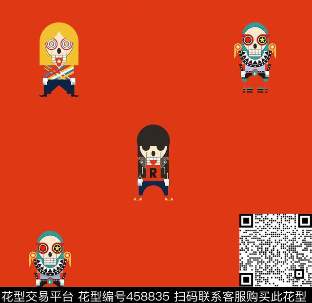 骷髅头卡通高冷数码印花华亿平台下载（图片编号: 458835） - 瓦栏（Walan）