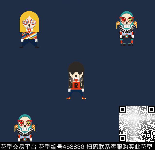 骷髅头卡通高冷数码印花华亿平台下载（图片编号: 458836） - 瓦栏（Walan）