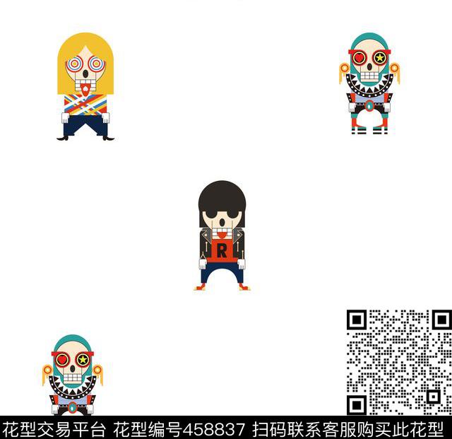 骷髅头卡通高冷数码印花华亿平台下载（图片编号: 458837） - 瓦栏（Walan）