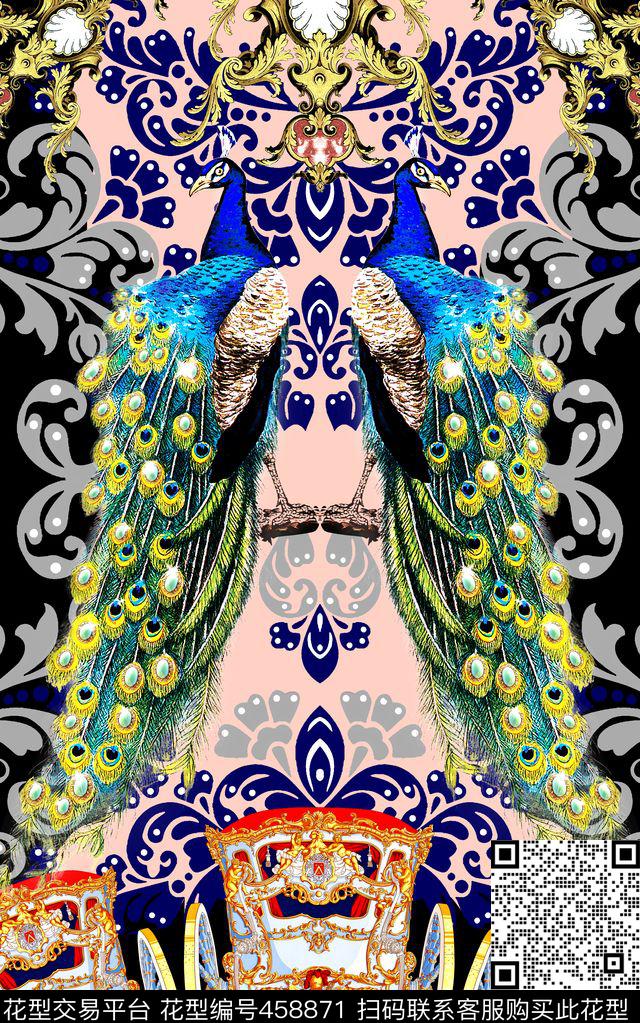 欧式金属卷草数码印花华亿平台下载（图片编号: 458871） - 瓦栏（Walan）