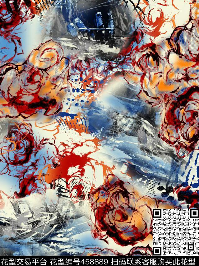 抽象花仿数码传统印花华亿平台下载（图片编号: 458889） - 瓦栏（Walan）