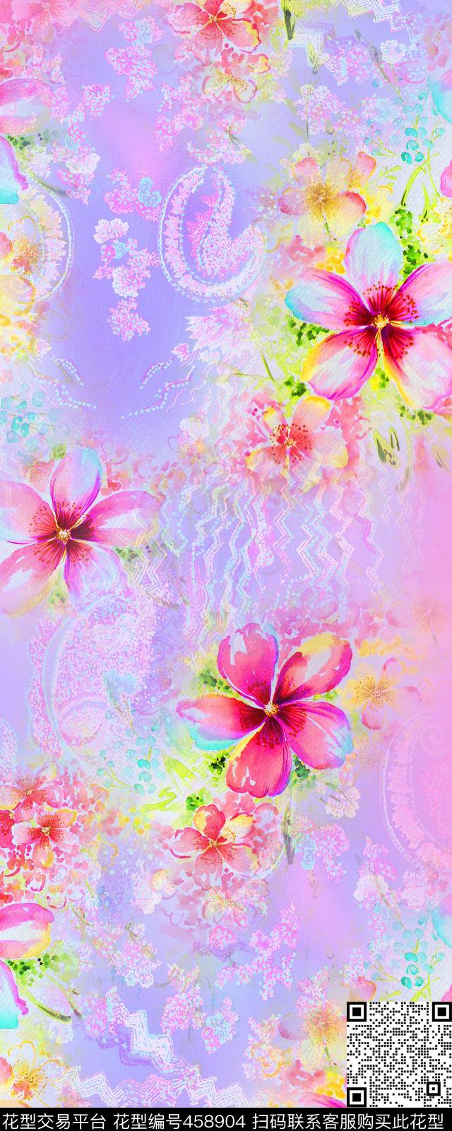 花花卉现代设计围巾数码印花华亿平台下载（图片编号: 458904） - 瓦栏（Walan）