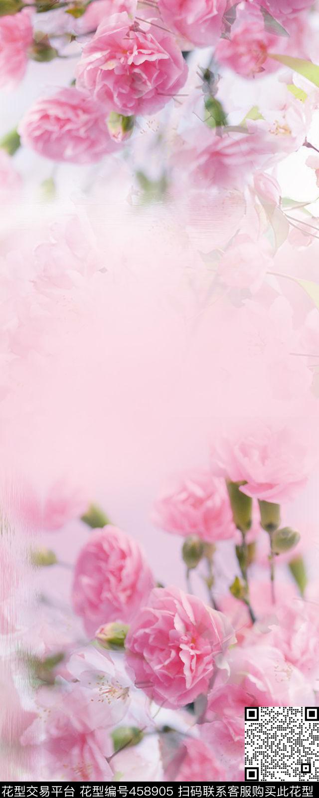 现代花卉设计围巾花数码印花华亿平台下载（图片编号: 458905） - 瓦栏（Walan）