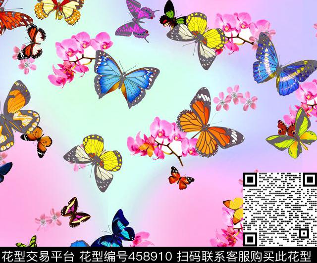 现代设计蝴蝶花卉彩色数码印花华亿平台下载（图片编号: 458910） - 瓦栏（Walan）