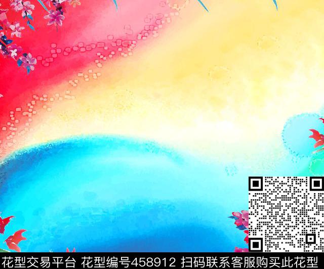 花卉彩色围巾花设计数码印花华亿平台下载（图片编号: 458912） - 瓦栏（Walan）