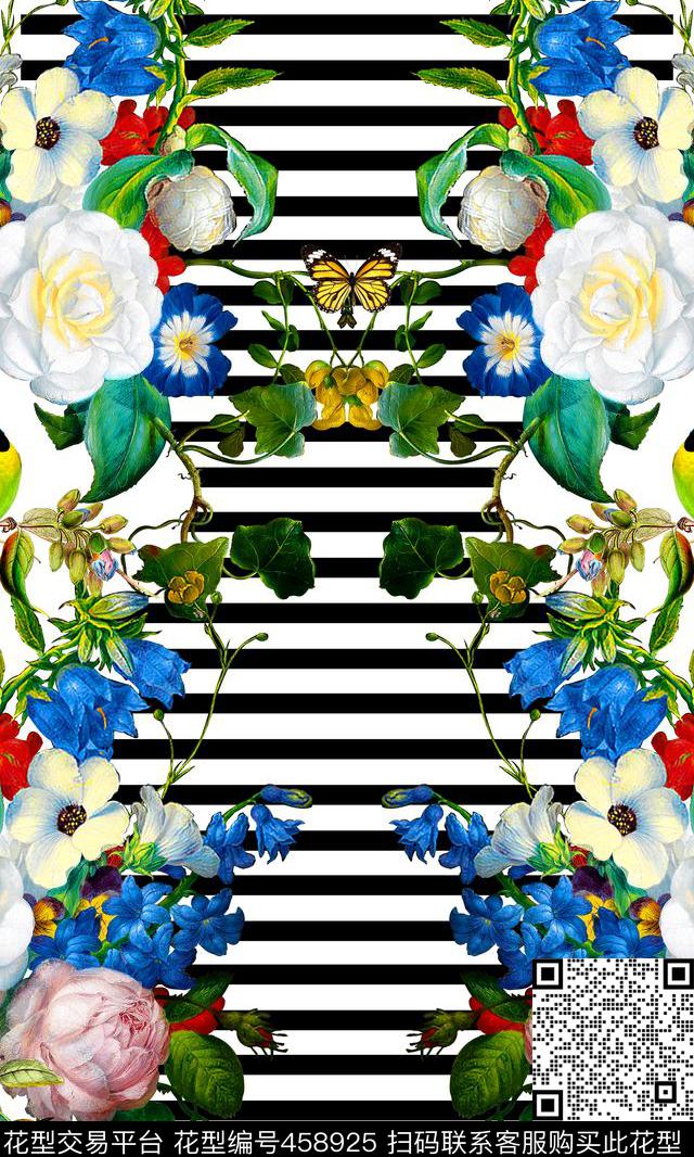时尚油画花卉条纹数码印花华亿平台下载（图片编号: 458925） - 瓦栏（Walan）