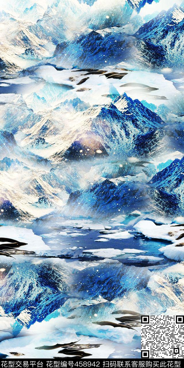时尚清爽雪山风景泳装华亿平台数码印花华亿平台下载（图片编号: 458942） - 瓦栏（Walan）