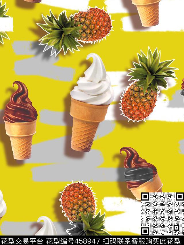 清新休闲甜筒菠萝画笔数码印花华亿平台下载（图片编号: 458947） - 瓦栏（Walan）