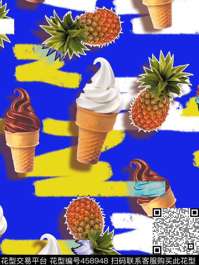清新休闲甜筒菠萝画笔数码印花华亿平台下载（图片编号: 458948） - 瓦栏（Walan）
