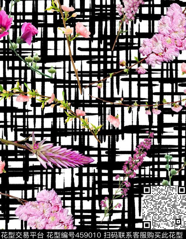 笔触花卉简单数码印花华亿平台下载（图片编号: 459010） - 瓦栏（Walan）